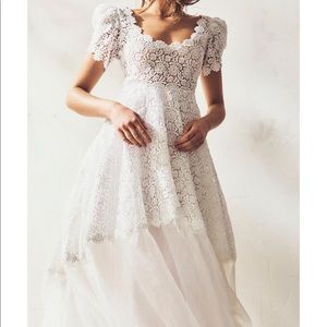 LoveShackFancy Alistair Romantic Lace Silk Organza Tiered Wedding Dress sz 6